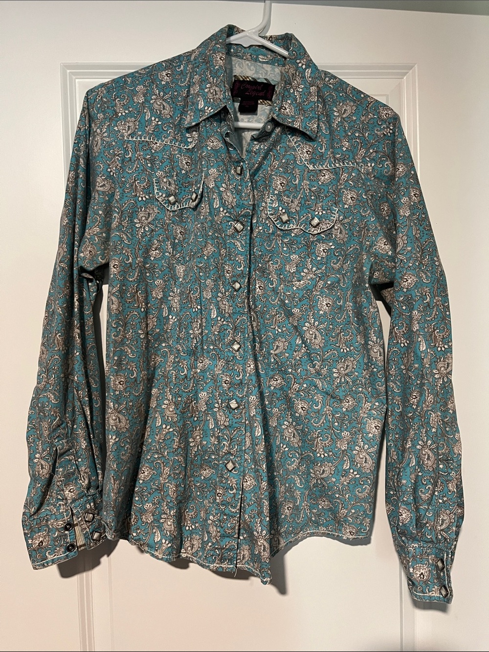 Teal Paisley Button-Down Shirt - Women's Long Sleeve